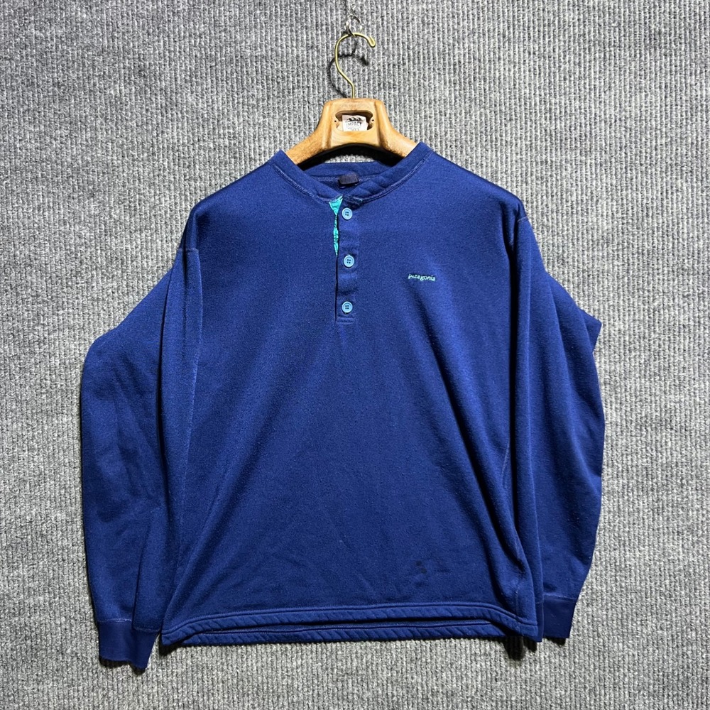 Vintage Patagonia Henley Pullover Mens Large Blue Capilene Long Sleeve USA Made